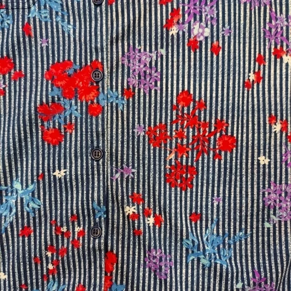French Laundry Womens Size M Blue Floral Striped Button Front Blouse Long Sleeve - Picture 2 of 14